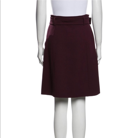 🚫SOLD🚫 Prada Burgundy Wool Belted A-line Skirt IT 42 EUC - Picture 4 of 6